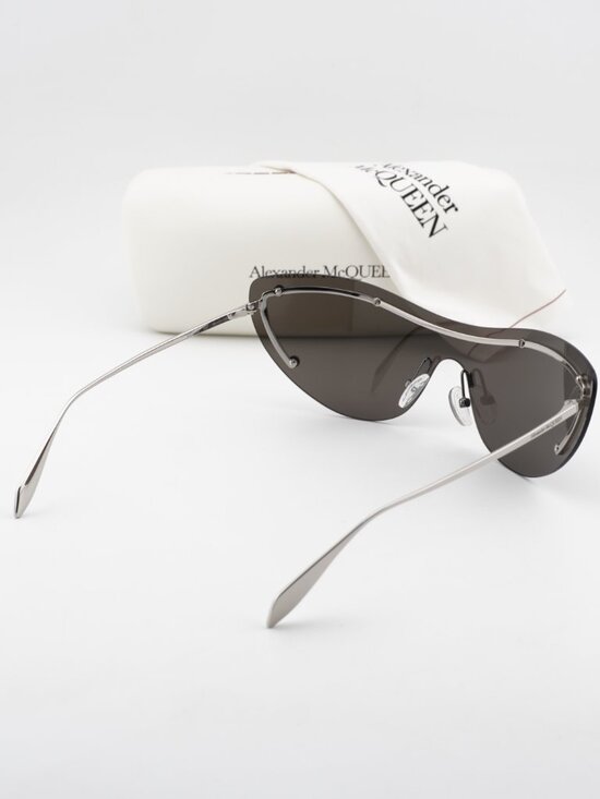 Alexander McQueen AM0413S 007 Shield Sunglasses - Silver / Grey
